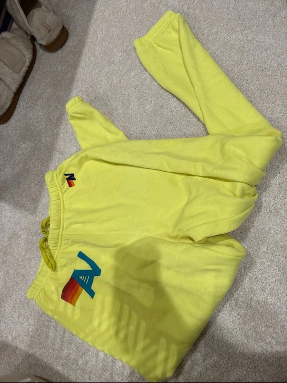 Aviator Nation Yellow Kids Sweatpants with Rainbow Logo